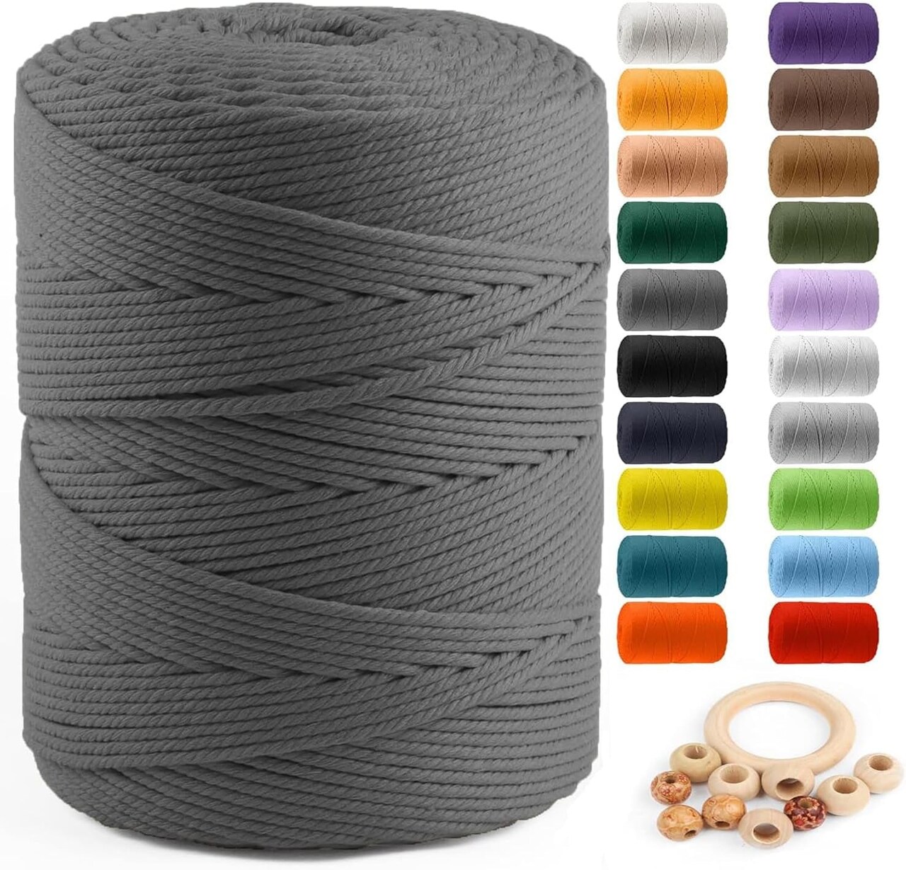 Macrame Cotton Cord 5Mm X 109 Yards, 100% Natural Handmade Colorful 4 Strands Twisted Braided Cotton Rope for Wall Hanging Plant Hangers Gift Wrapping Tapestry DIY Crafts(100M,White)